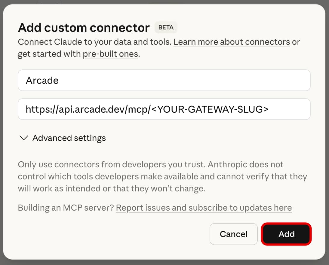Step 3: Enter a name and URL for your connector